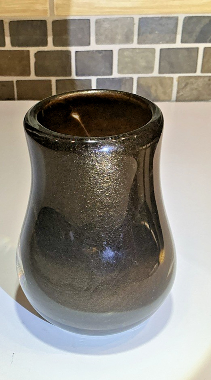 Hand Blown Art Glass Vase Amber Brown Gold Fleck Heavy Murano Style 6”